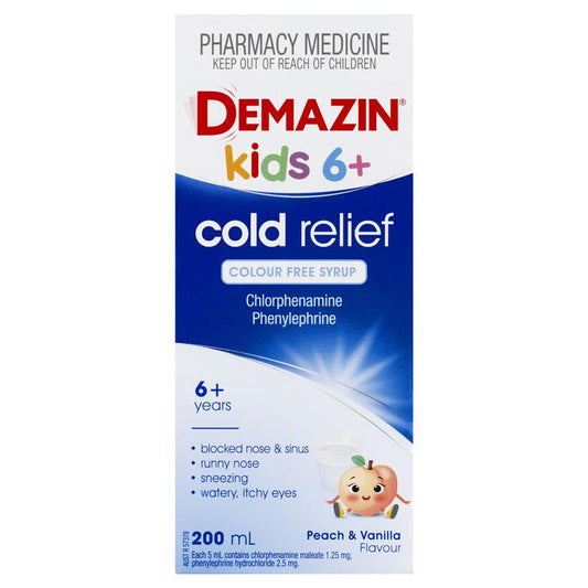 Demazin Kids 6+ Cold Relief Colour Free Syrup - 200ml-Auzzi Store