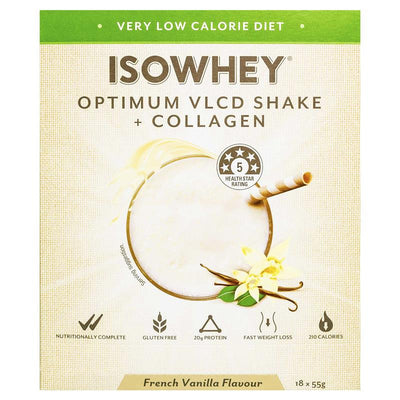 IsoWhey Optimum VLCD Shake + Collagen French Vanilla 18 x 55g - Fast Weight Loss Support