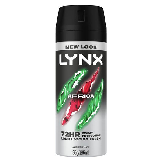 Lynx Africa Men's Antiperspirant Deodorant Aerosol 165ml – 72-Hour Protection