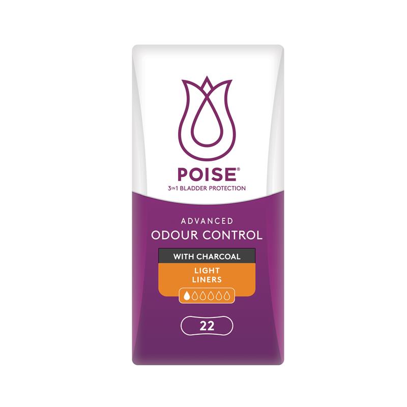 Poise Charcoal Light Bladder Protection Liners, Odor Control, 22-Pads