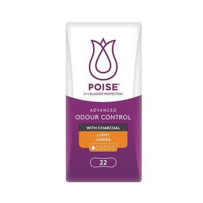 Poise Charcoal Light Bladder Protection Liners, Odor Control, 22-Pads