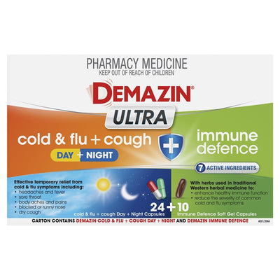 Demazin Ultra Cough Cold & Flu + Immune Defence - 34 Capsules
