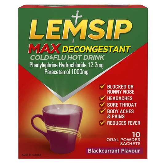Lemsip Max Cold & Flu Hot Drink with Decongestant Blackcurrant 10 Sachets - Fast Relief – view 2