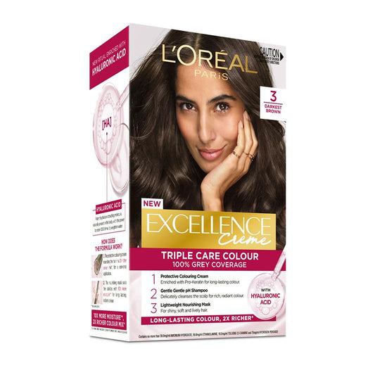 L'Oreal Excellence Creme 3 Darkest Brown Hair Colour - 1 Pack - Auzzi Store