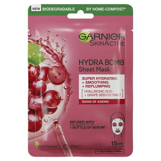 Garnier Hydra Bomb Hyaluronic Acid + Grape Seed Anti-Aging Sheet Mask - 28g - Auzzi Store