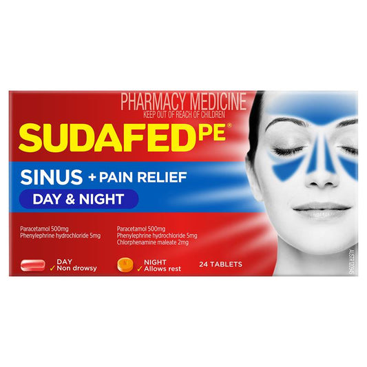 Sudafed PE Sinus + Pain Relief Day & Night Tablets - 24 Pack-Auzzi Store