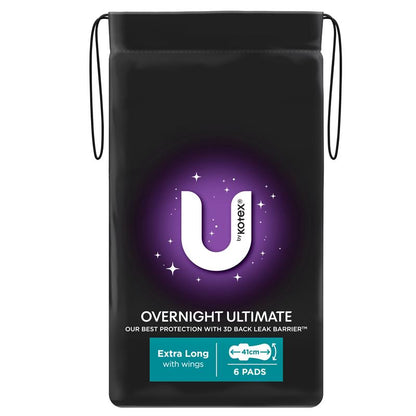 U by Kotex Overnight Extra Ultimate 41cm Wing Pads - 6Pads