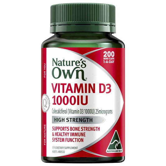 Nature's Own Vitamin D3 1000IU - Bone Health Support, 200 Capsules - Auzzistore