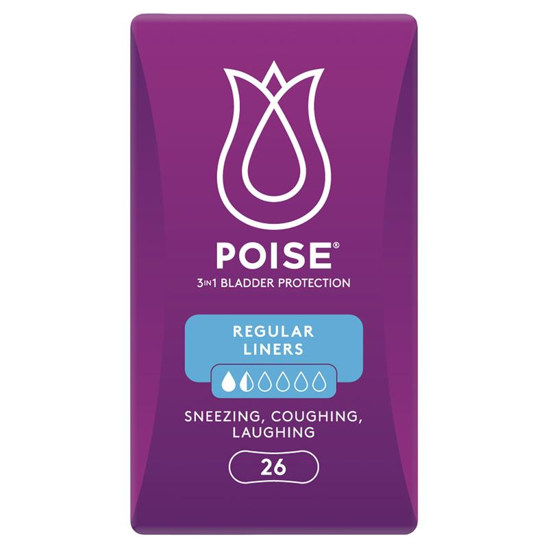 Poise 26-Pack Bladder Leak Liners – 3-in-1 Absorbency, Dryness & Odor Control