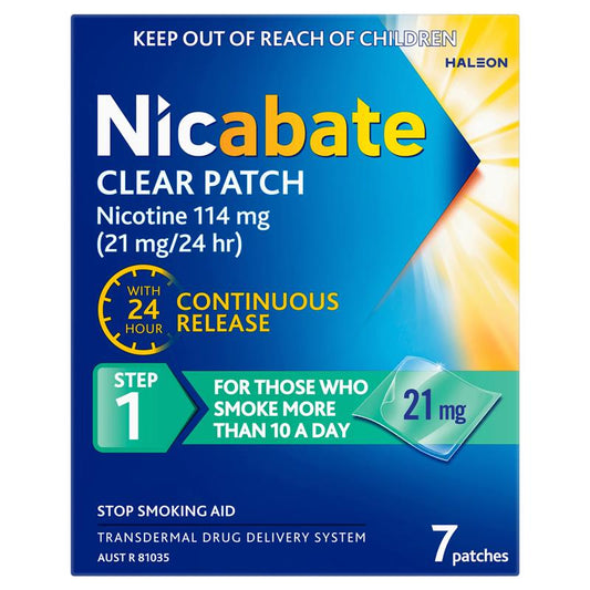 Nicabate Clear Patch Quit Smoking Step 1 - 21mg (7 Patches): Effective Nicotine Replacement Therapy-Auzzi Store