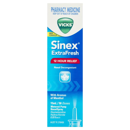 Vicks Sinex Extra Fresh Menthol Nasal Spray 15mL - 12 Hour Relief-Auzzi Store