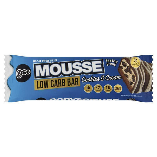 BSc High Protein Low Carb Mousse Protein Bar Cookies & Cream 55g - Decadent Protein Delight - Auzzistore