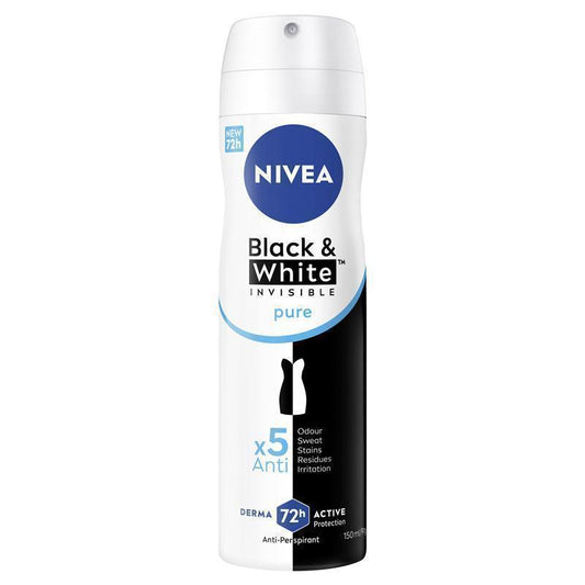 NIVEA Black & White Invisible Pure Aerosol Deodorant 150ml - 72H Protection-Auzzi Store