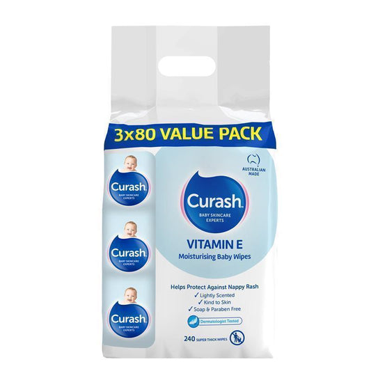 Curash Baby Wipes Original Vitamin E 3 x 80 Bulk Pack - Gentle Care for Baby-Auzzi Store