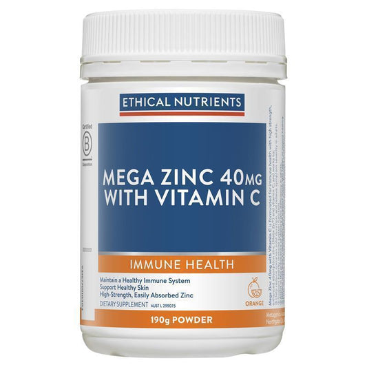 Ethical Nutrients Mega Zinc 40mg & Vitamin C Orange Powder - 190g