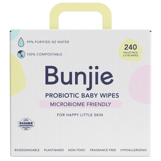 Bunjie Probiotic Baby Wipes 3 x 80 Pack - Gentle & Eco-Friendly