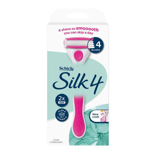 Schick Silk 4 Women’s Shaving Kit – Razor + 2 Blades, Aloe & Vitamin E