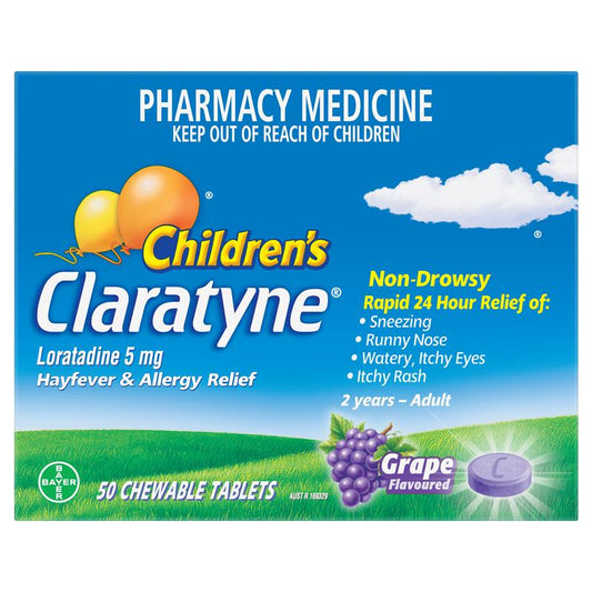Claratyne Children's Grape - 50 Chewable Tablets for Allergy Relief