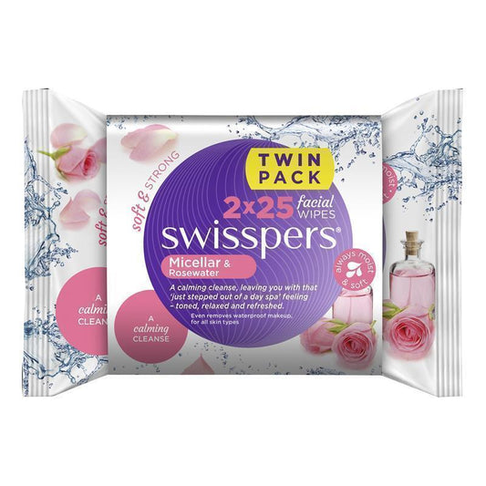 Swisspers Micellar & Rosewater Facial Wipes 2 X 25 Pack - Refreshing Cleanse - Auzzi Store