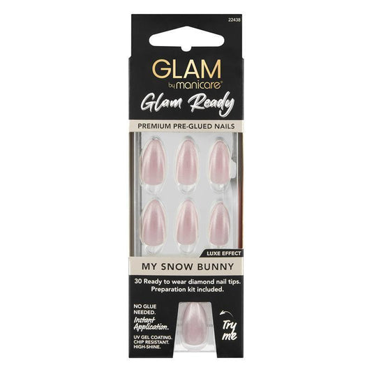 Glam By Manicare Glam Ready Pre-Glued Nails My Snow Bunny - 30 Pieces