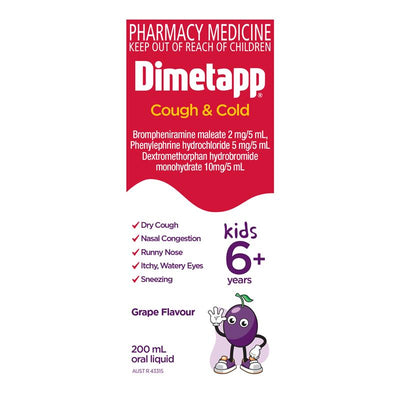 Dimetapp Cough and Cold Relief 200mL - Sugar Free Grape Flavor