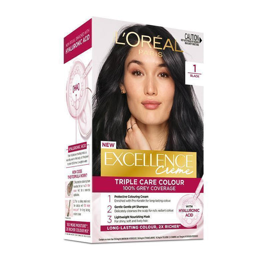 L'Oreal Excellence Creme 1 Black Hair Colour - 1 Pack - Auzzi Store