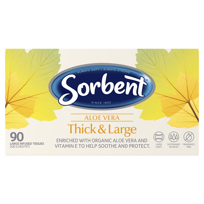Sorbent Facial Tissues Thick & Large Aloe Vera - 90 Pack