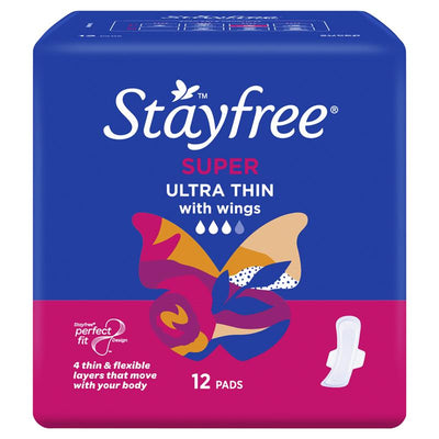 Stayfree Ultra Thin Super Absorbent Sanitary Pads with Wings - 12 Pack