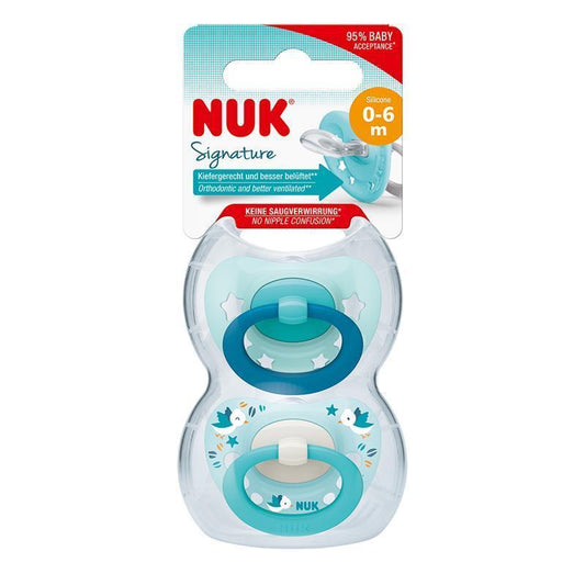 NUK Signature Soother Silicone 0-6 Months - 2 Pack for Healthy Oral Development