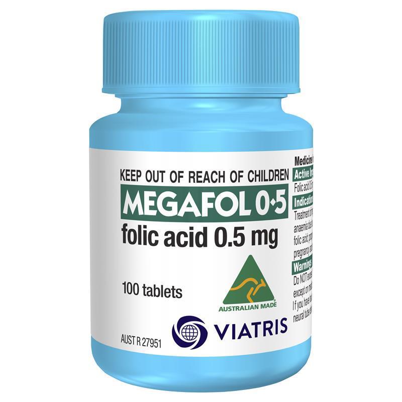 Megafol 0.5mg Folic Acid Tablets – 100 Count