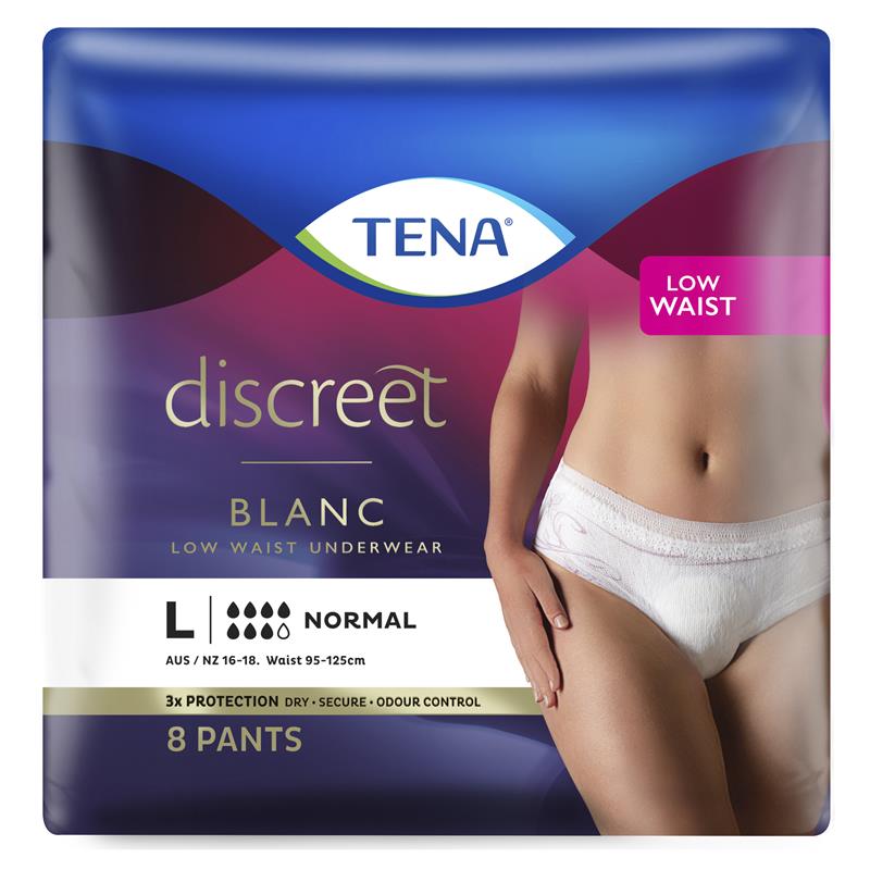 TENA Women’s Discreet Low Waist Incontinence Pants - Large, 8 Pants