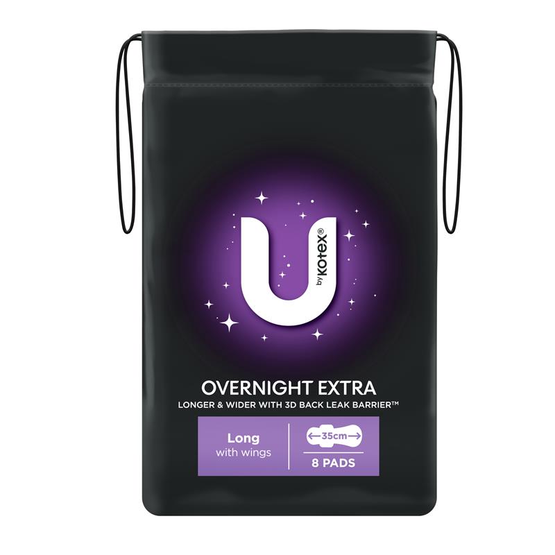 U by Kotex Overnight Long Maxi Pads with Secure Wings, 8-Pads
