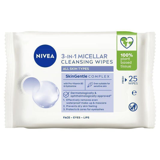 NIVEA 3in1 Micellar Cleansing Wipes - 25 Pack for All Skin Types-Auzzi Store