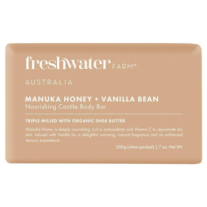 Freshwater Farm Manuka Honey & Vanilla Body Bar 200g | Organic Shea & Olive Soap