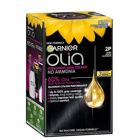 Garnier Olia 2P Platinum Black Permanent Hair Colour No Ammonia 60% Oils - Stunning, Vibrant Colour