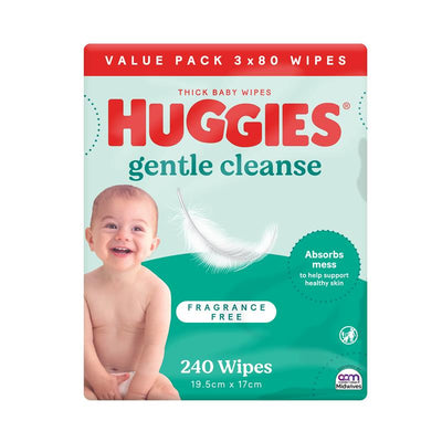 Huggies Fragrance Free Baby Wipes - 3 x 80 Wipes