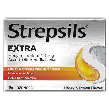 Strepsils Extra Honey Lemon Lozenges - 16 Pack for Sore Throat Relief - Auzzi Store
