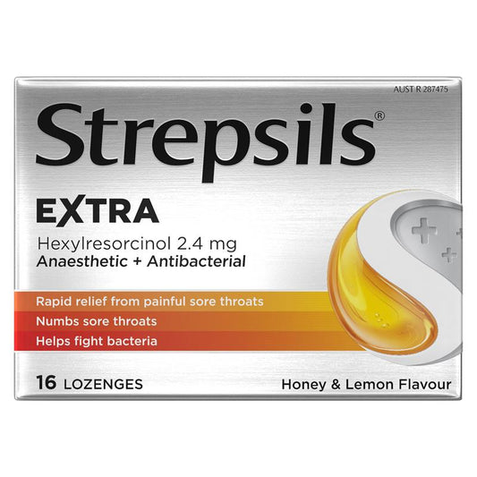 Strepsils Extra Honey Lemon Lozenges - 16 Pack for Sore Throat Relief - Auzzi Store