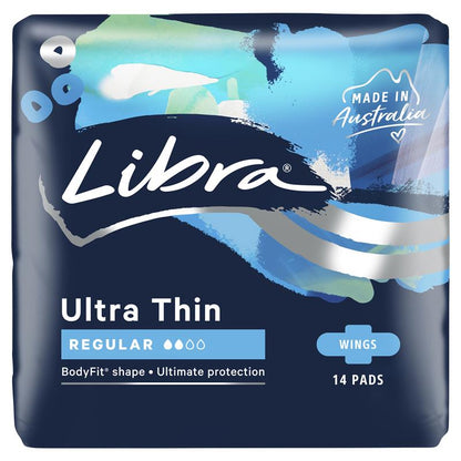 Libra Ultra Thin Regular Menstrual Pads with Curved Wings - 14 Pack
