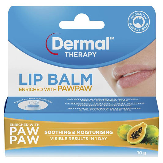 Dermal Therapy Paw Paw Lip Balm 10g - Natural Hydration for Chapped Lips