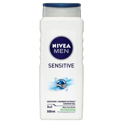 NIVEA MEN Sensitive 3-in-1 Shower Gel Body Wash 500ml Bamboo