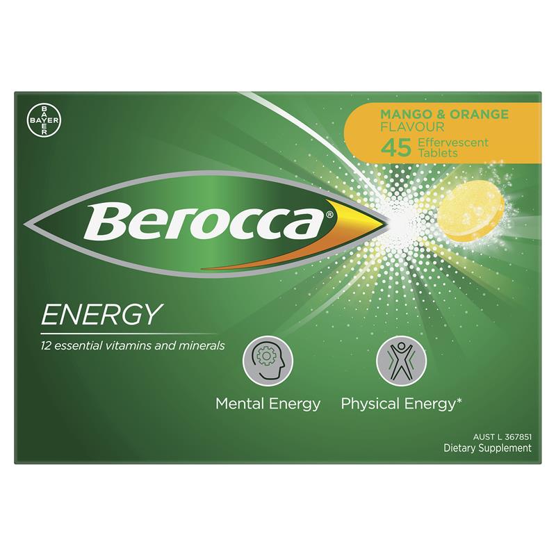 Berocca Energy Multivitamin Mango & Orange Flavor – 45 Tablets
