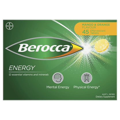 Berocca Energy Multivitamin Mango & Orange Flavor – 45 Tablets