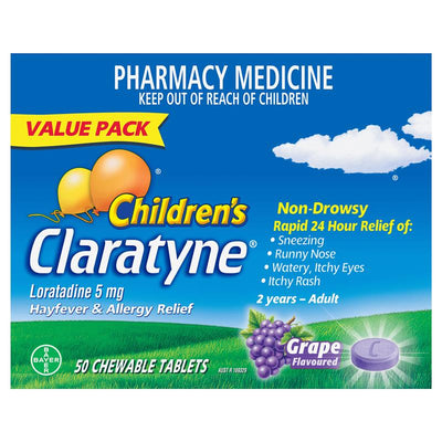 Claratyne Children's Grape - 50 Chewable Tablets for Allergy Relief