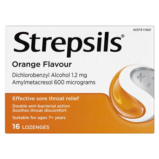 Strepsils Soothing Lozenges Orange 16pk - Double Antibacterial Sore Throat Relief-Auzzi Store