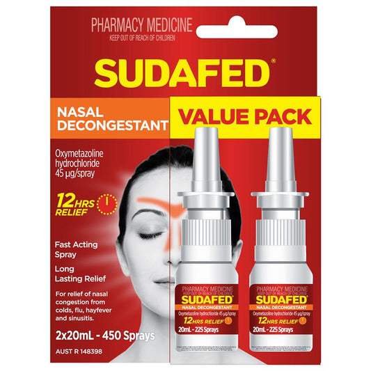 Sudafed Nasal Spray Pump Twin Pack - 2x20ml for Fast Relief-Auzzi Store