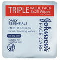 Johnson's Face Care Moisturising Facial Cleansing Wipes For Dry Skin 3 x 25 Pack - Gentle Cleansing for Sensitive Skin