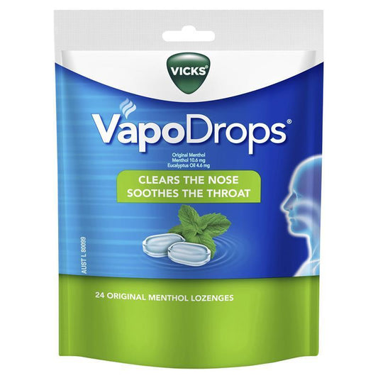 Vicks VapoDrops Original Menthol Lozenges - 24 Pack for Cough & Cold Relief-Auzzi Store
