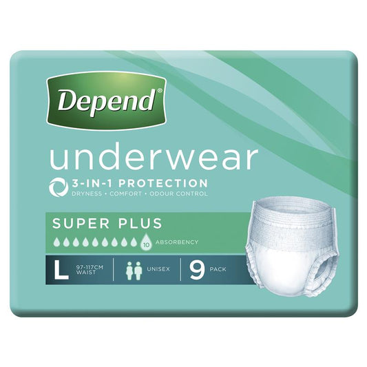 Depend Unisex Underwear Super Plus Large 9 Pack - Maximum Protection - Auzzi Store