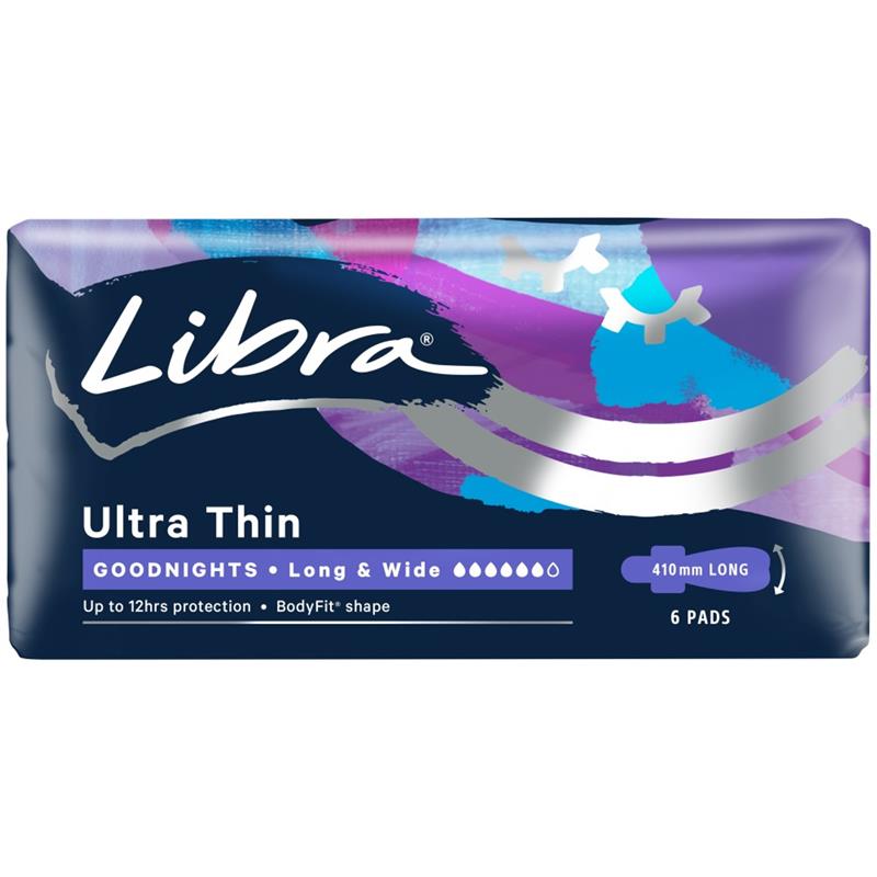 Libra Goodnights 12hr SecureFit® Ultra Thin Long & Wide Pads 6 Pads